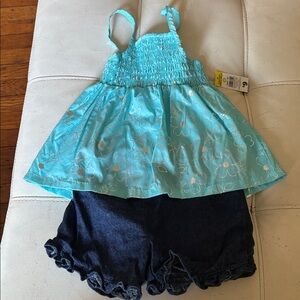 Blue Floral Top and Denim Shorts Set